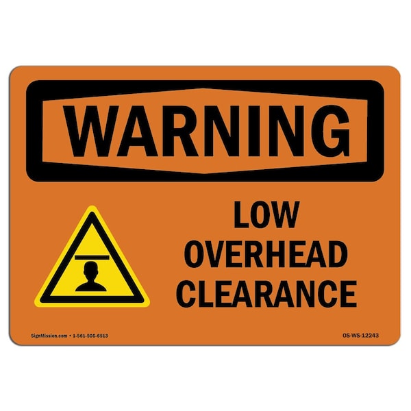 Safety Sign, OSHA WARNING, 3.5" Height, Low Overhead Clearance, Landscape, 10PK